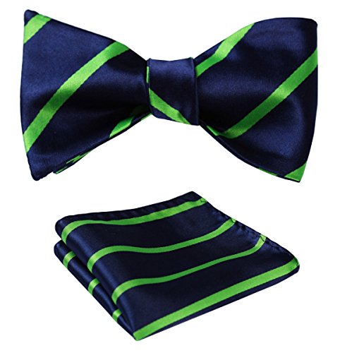 SetSense Men's Stripe Jacquard Woven Self Bow Tie Set One Size Green / Blue