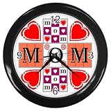 Black Wall Clock of Mother's Day Present - I Love My Mom with Hearts