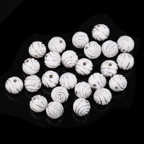 ILOVEDIY 200pcs White Round Spiral Acrylic Loose Beads in Bulk 10mm for Jewelry Making