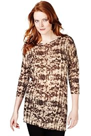 Plus Slash Neck Mottled Print Jumper with Linen