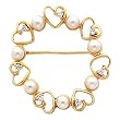 14K Yellow Gold White Akoya Pearl and Diamond Circle Brooch