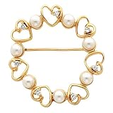 14K Yellow Gold White Akoya Pearl and Diamond Circle Brooch