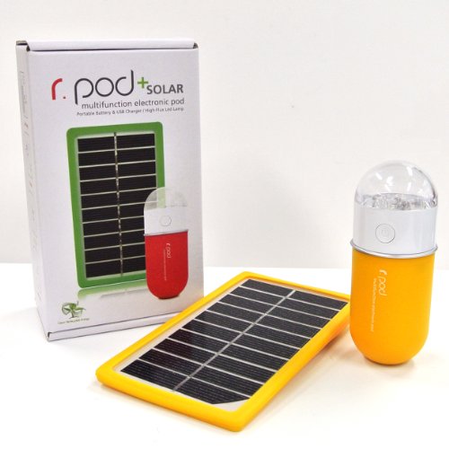 [r.Pod Yellow] Multifunction Portable Solar Battery Pack and USB Charger with ultra High Flux LED Light compatible with Apple iPhone 4S, iPhone 5, Amazon Kindle Fire and most smartphones