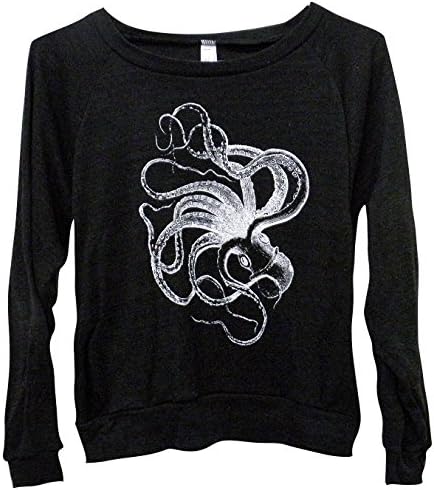 Friendly Oak Women's Octopus Raglan Pullover - L - Heather Black