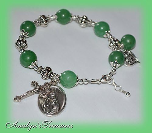 St. Jude Rosary Bracelet, Green Jasper Bracelet, Saint Jude Bracelet, St Jude Bracelet, Rosary, Or Choose Saint &amp; Size, Rosary Bracelet, Sterling Silver Rosary Bracelet