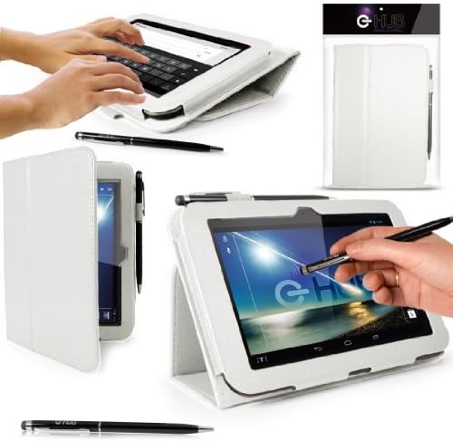 TESCO HUDL Tablet Case - WHITE Case / Cover / Skin with Built-In PropUp Stand (Dual Angle for Viewing & Typing Positions) - designed by G-HUB® exclusively for Tesco Hudl 7 inch Tablet (Tesco's first ever 7" Tablet - Released in 2013) Case includes BONUS: G-HUB ProPen Stylus