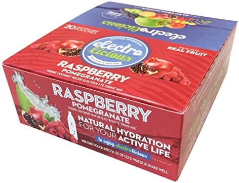 Electrolicious Raspberry Pomegranate & Coconut (Box of 20) - All Natural Electrolyte Drink, Pre & Post Workout, Real Fruit, Lime & Raspberry Pomegranate