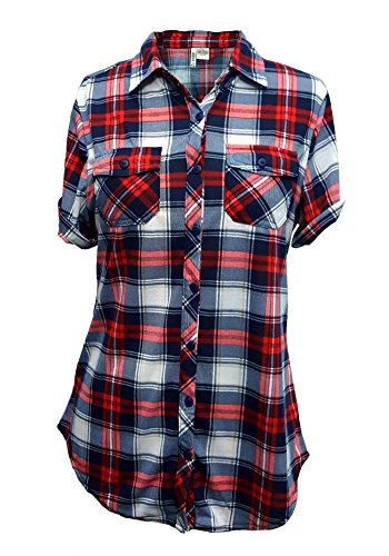 Women's Short Sleeves Button Down Plaid Checkered Shirts