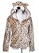 Anna-Kaci S/M Fit Light Brown Fuzzy Leopard Ears Hooded Sabertooth Zipper Jacket
