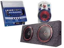 Pyramid Top Value Amplifier/Speaker package for the Car/Truck/SUV --- 400w 2-Channel MOSFET Amplifier + Dual 12-inch 360w 4-Way Stereo Hatchback Speaker System + 1000w 20 ft. Amplifier Installation Wiring Kit