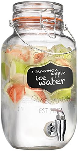 Clear Glass Chalkboard 1-gallon Beverage Dispenser with Acrylic Spigot, Locking Clamp and Handle, Chalk Included