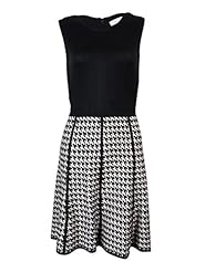 Petite Houndstooth Print Sweater Above the Knee Sleeveless Acrylic/Spandex Mini Dress 