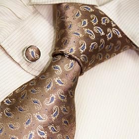 S2116 NEW Designer Hand Made Brown Paisleys Pattern Neck Tie Cufflinks Ties for Men Jacquard Woven...