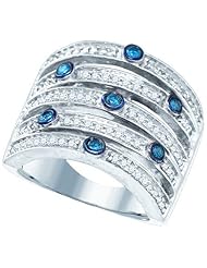 0.83 Carat (ctw) 10k White Gold Round White & Blue Diamond Ladies Micro Pave Right Hand Band 3/4 CT