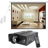 Pyle Video Projector and Screen Package - PRJLE60 Portable LED Projector for Gaming TV Shows Movies and Sports at Up To 100 Inches - PRJSER1410 100'' (60''Hx80''W) Motorized w/Wireless Remote Projector Standard Format (4:3) Screen - For Home, School, Office, Business, Meetings and Presentations etc.