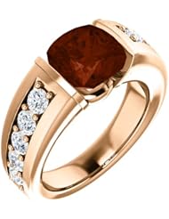14K Rose Gold 8.00x8.00mm Antique Cushion Cut Mozambique Garnet and Diamond Ring -- LIFETIME WARRANTY