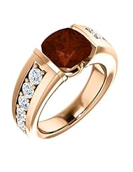 18K Rose Gold 8.00x8.00mm Antique Cushion Cut Mozambique Garnet and Diamond Ring -- LIFETIME WARRANTY