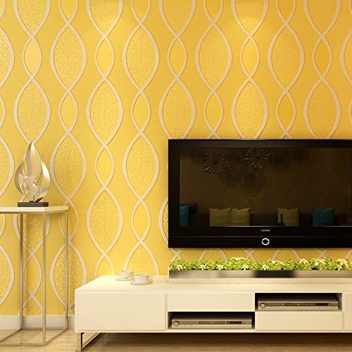 Modern non-woven fabric removable wall decals corrugated bedroom den living room wallpaper simple 3D TV background wall paper , yellow