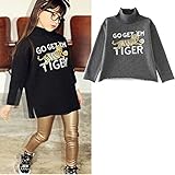 【 韓国スタイル子供服】 キッズトップス　 女の子 カットソー 裏起毛 長袖Tシャツ　タートル　トラのプリント付き！かっこいい！ ♪全2色110/120/130/140/150 Black,120