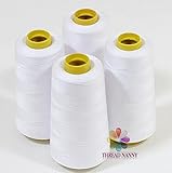 ThreadNanny 4_White_3k 4 Cones of Polyester Threads for Sewing Quilting Serger, White, 3000 yd, Large