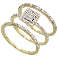 14k Gold Wedding Set Ring, w/ 0.60 Carat Brilliant Cut and Invisible-set Diamonds, 1/4 in. (7mm) wide