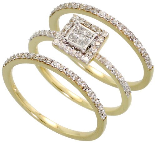 14k Gold Wedding Set Ring, w/ 0.60 Carat Brilliant Cut & Invisible-set Diamonds, 1/4 in. (7mm) wide