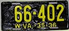 West Virginia 35 - 36 License Plate Yellow numbers on Black
