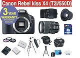 Canon EOS Rebel Kiss X4 (T2i/550D) EF-S 18 MP Digital Camera with Canon EF 28-135mm f/3.5-5.6 IS Standard Zoom Lens + Sigma 70-300MM Macro Zoom Lens + High Definition .42X Super Wide Fisheye Lens + High Capacity Li-Ion Battery + 8 GB Memory Card + 50 Titanium Anodized Tripod + 6 Piece Accessory Kit + Deluxe Padded Camera Bag + Multi-Coated Glass UV Filter + Multi-Coated Glass Polarizer Filter + Multi-Coated Glass FLD Filter + 3 Year CELLTIME Extended Warranty (Japan Made)