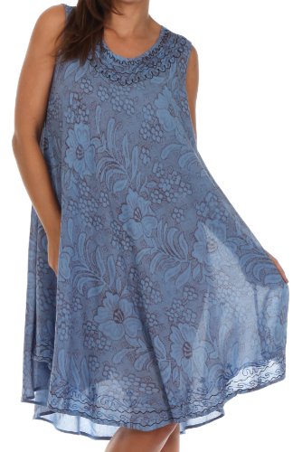 Sakkas Women's Embroidered Floral Tank Sheath Caftan Dress