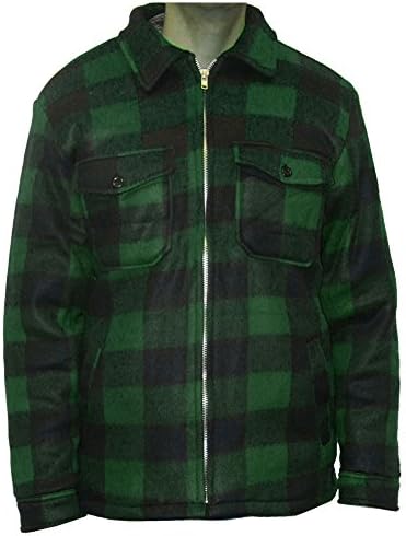 Woodland Trails Men's Heavy Warm Fleece Sherpa Lined Zip Up Buffalo Plaid Barn Jacket,Large,Green
