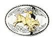 Western Belt Buckle With Mirror Finish & Gold Toned Bullrider