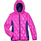 Gerry Girls' Packable Sweater Down Jacket with Packable Pillow Bag, Attached Hood, (Small -7/8, Hot Pink and Purple)