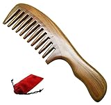 Meta-C Wave Handle Natural Green Sandal Wood Comb (Wide teeth)
