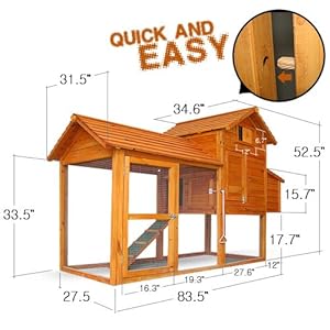 Quick &amp; Easy DIY chicken coop: Pingkay 84″*34″*53″ Deluxe ...