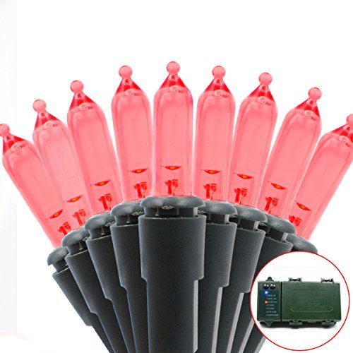 Lalapao M5 Battery Operated String Lights 100 LED Mini Christmas Lighting Decor Timer For Outdoor Indoor Garden Decorations (Red)