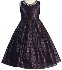 Girls Lace-Up Metallic Tea Length  Dress