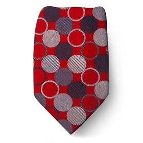 Mens BCBG Designer Silk Tie - Red Gray Silver Black