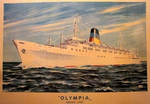 1950 Greek Line Olympia Greece Ocean Liner Ship Shipping Original Antique Vintage Nautical Advertising Poster by Artist A.M. Pal