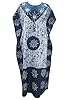 Hippy Boho Kaftans Blue Batik Cotton Caftan Dress Kimono Sleeves