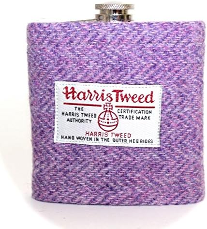 Stylish Authentic Harris Tweed Ladies Gents 6oz Hipflask In Pink Purple Blue Herringbone