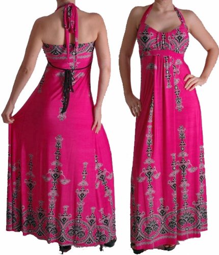 EyeCatchClothing - Slinky Long Maxi Halter Neck Print Dress