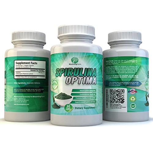 BloomingForm Spirulina Optima - Organic Superfood Antioxidant & Natural Cleanser - 60 capsules