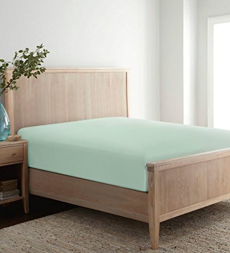 FT Home Fashion Solid Mint Blue 100% Cotton Full Size Fitted Sheet, 15 Inches Deep Pocket