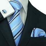LANDISUN 62E BLUE STRIPE TIE SET:TIE+HANKY+CUFFLINKS