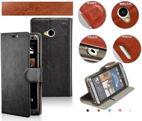 Lanzero@ HTC M4 Snap-on Thin Side Flip(Stand/Id Card Slot/magnetic Closure) Premium Pu Synthetic Leather Cover Case with FREE Ultimate Clear Plus Screen Protector For HTC ONE Mini M4 (Black)