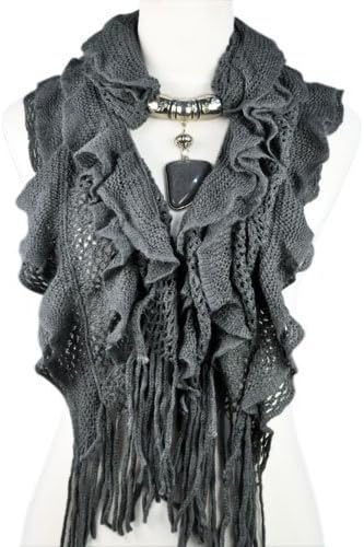 Dark Grey Women Winter Warm Waved Shaped Charm Jewelry Scarves,nl-1932g