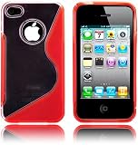 Red Clear Silicone Gel Grip Case Cover Skin For Apple iPHONE 4S/4 4th Gen (Black and White Models) with FREE LCD Anti Glare Screen Protector Guide