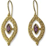 Gold Overlay Marquis Amethyst Dangle Earrings by Sajen