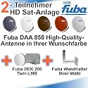 Fuba DAA 850 HD Sat Anlage - 2 Teilnehmer (DEK 206) - Sat Anlage bestehend aus Fuba DAA 850 in Ihrer Wunschfarbe + Fuba DEK 206 Twin LNB + Fuba Wanhalter