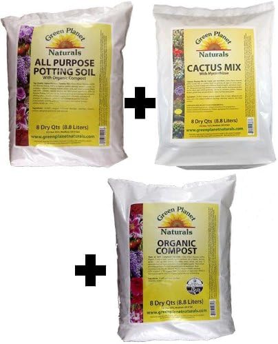 NEW! SAMPLER SET of SOILS with ORGANIC COMPOST: Three 8-Qt Bags-All Purpose Potting Soil, Cactus Mix, Organic Compost. Save $10 on the Set!